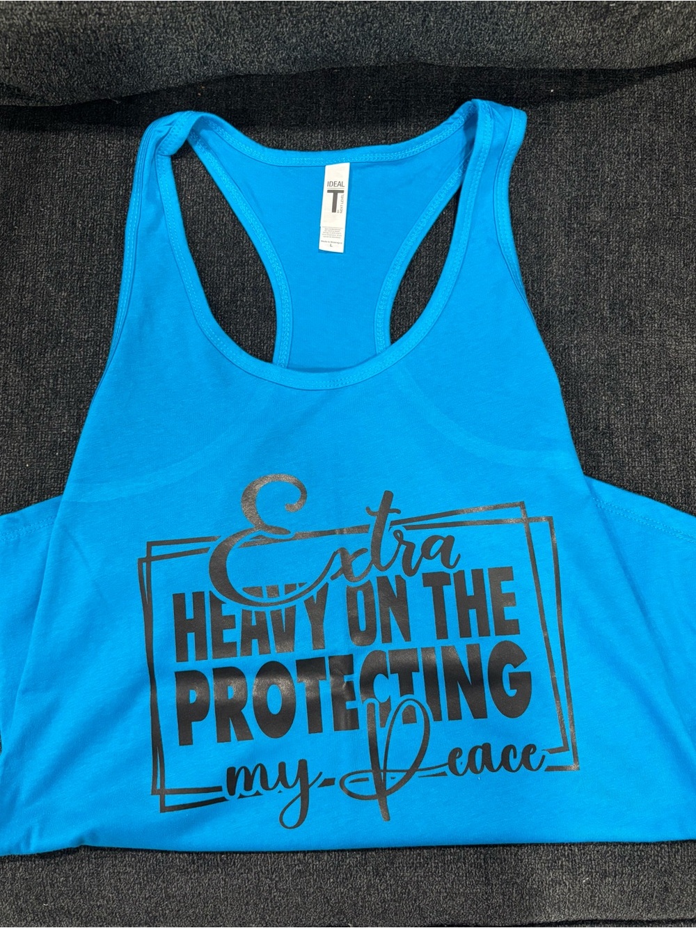 Women's Racerback Tank Top - Bright Blue with Black Script